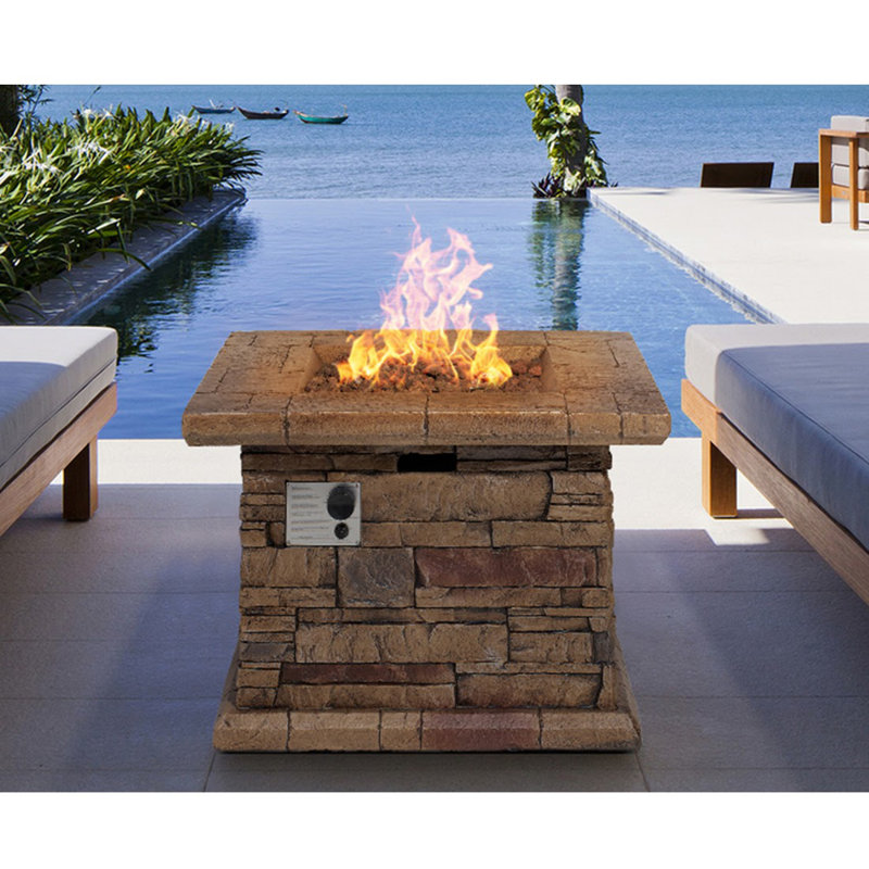 Foundry Select Outdoor Propane Burning Fire Pit, Square Stonecrest